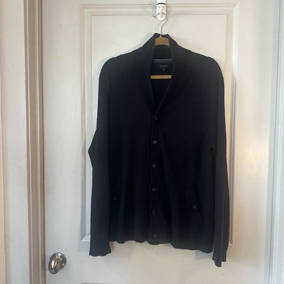 Ted Baker London Navy Cotton Blend Button Up Shawl Collar Knit Prepoy Cardigan,L - Picture 9 of 10